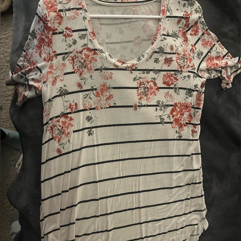 Floral Striped V-Neck Women's Top